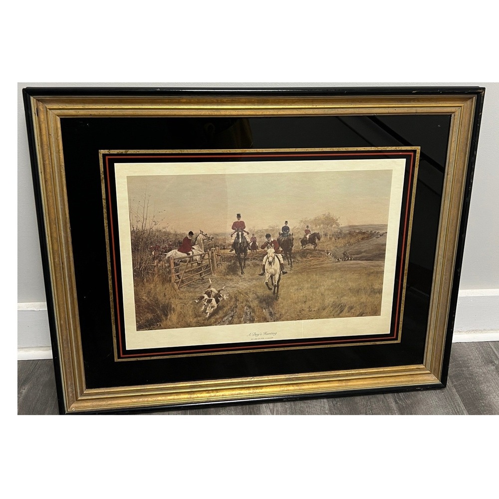 Bombay Company A Days Hunting Equestrian Fox Hunt Framed Art Print 34x28